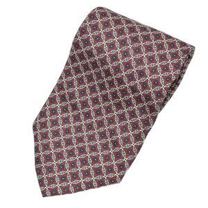 Barneys New York Mens Necktie 100% Silk Brown Geometric Print Tie 58 in